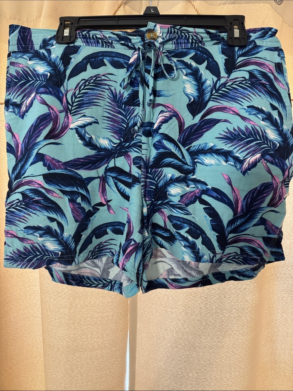 CARIBBEAN JOE Island Supply Tropical Leaf Print Drawstring Shorts - Blue & Navy